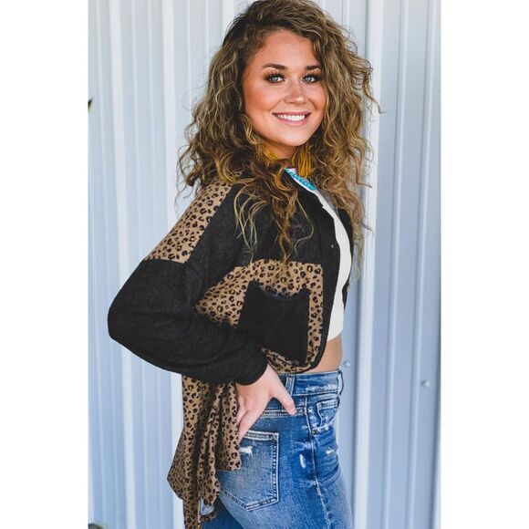 Azura Exchange Other - Azura Exchange  Black Leopard Print Patchwork Shacket